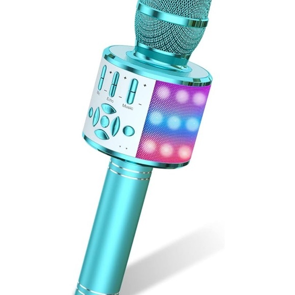 Karaoke Microphone‎ Bluetooth Speaker Portable USB Blue Teal LED All in One NEW - Picture 1 of 13